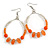 Orange/ Transparent Ceramic/ Glass Bead Hoop Earrings In Silver Tone - 70mm Long