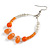 Orange/ Transparent Ceramic/ Glass Bead Hoop Earrings In Silver Tone - 70mm Long - view 4