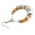 Cream Ceramic/ Natural/White  Wood Bead Hoop Earrings In Silver Tone - 70mm Long - view 5