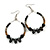 Black/ Bronze/ Silver Ceramic/ Glass Bead Hoop Earrings In Silver Tone - 70mm Long