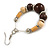 Brown Ceramic/ Natural Wood Bead Hoop Earrings In Silver Tone - 70mm Long - view 4