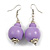 Lilac Double Bead Wood Drop Earrings In Silver Tone - 60mm Long - view 2