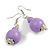 Lilac Double Bead Wood Drop Earrings In Silver Tone - 60mm Long - view 3