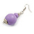 Lilac Double Bead Wood Drop Earrings In Silver Tone - 60mm Long - view 5