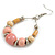 Pastel Pink Ceramic/ Natural Wood Bead Hoop Earrings In Silver Tone - 70mm Long - view 4