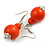 Orange Double Bead Wood Drop Earrings In Silver Tone - 60mm Long - view 4