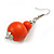 Orange Double Bead Wood Drop Earrings In Silver Tone - 60mm Long - view 6