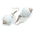 Snow White Double Bead Wood Drop Earrings In Silver Tone - 60mm Long