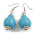 Pastel Blue Double Bead Wood Drop Earrings In Silver Tone - 60mm Long - view 3