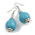 Pastel Blue Double Bead Wood Drop Earrings In Silver Tone - 60mm Long - view 4