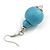 Pastel Blue Double Bead Wood Drop Earrings In Silver Tone - 60mm Long - view 5