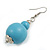 Pastel Blue Double Bead Wood Drop Earrings In Silver Tone - 60mm Long - view 6