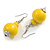 Banana Yellow Double Bead Wood Drop Earrings In Silver Tone - 60mm Long - view 4