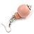 Pastel Pink Double Bead Wood Drop Earrings In Silver Tone - 60mm Long - view 5