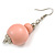 Pastel Pink Double Bead Wood Drop Earrings In Silver Tone - 60mm Long - view 6
