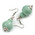 Pastel Mint Double Bead Wood Drop Earrings In Silver Tone - 60mm Long