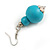Pastel Teal Blue Double Bead Wood Drop Earrings In Silver Tone - 60mm Long - view 5