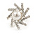 Clear Crystal Faux Pearl Snowflake Stud Earrings In Silver Tone - 20mm Diameter - view 5
