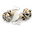 White/ Black/ Gold Double Bead Wood Drop Earrings In Silver Tone - 55mm Long - view 1