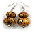 Glitter Gold/ Black/ Orange Double Bead Wood Drop Earrings In Silver Tone - 55mm Long - view 3