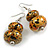 Glitter Gold/ Black/ Orange Double Bead Wood Drop Earrings In Silver Tone - 55mm Long - view 4