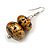 Glitter Gold/ Black/ Orange Double Bead Wood Drop Earrings In Silver Tone - 55mm Long - view 5