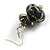 Black/ Gold/ White Double Bead Wood Drop Earrings In Silver Tone - 55mm Long - view 5