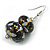 Black/ Gold/ White Double Bead Wood Drop Earrings In Silver Tone - 55mm Long - view 6