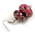 Fuchsia Pink/ Black/ Gold Double Bead Wood Drop Earrings In Silver Tone - 55mm Long - view 6