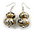 Metallic Silver/ Black/ Gold Double Bead Wood Drop Earrings In Silver Tone - 55mm Long - view 3