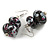 Abstract Pattern in Black/ White/ Pink Double Bead Wood Drop Earrings with Silver Tone Closure - 55mm Long