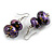 Purple/ Black/ Gold Double Bead Wood Drop Earrings In Silver Tone - 55mm Long - view 3