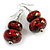 Red/ Black/ Gold Double Bead Wood Drop Earrings In Silver Tone - 55mm Long - view 4
