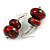Red/ Black/ Gold Double Bead Wood Drop Earrings In Silver Tone - 55mm Long