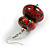 Red/ Black/ Gold Double Bead Wood Drop Earrings In Silver Tone - 55mm Long - view 5
