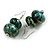Green/ Black/ Gold Double Bead Wood Drop Earrings In Silver Tone - 55mm Long - view 5