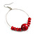 50mm Diameter Cherry Red Wood Bead Hoop Drop Earrings In Silver Tone - 75mm Long - view 4