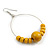 50mm Diameter Yellow Wood Bead Hoop Drop Earrings In Silver Tone - 75mm Long - view 4
