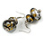 Grey Silver/ Black/ Gold Double Bead Wood Drop Earrings In Silver Tone - 55mm Long - view 4