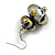 Grey Silver/ Black/ Gold Double Bead Wood Drop Earrings In Silver Tone - 55mm Long - view 5