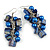 Royal Blue/ Navy Blue Glass Bead, Shell Nugget Cluster Dangle/ Drop Earrings In Silver Tone - 60mm Long - view 3