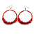 Large Brick Red Glass, Shell, Wood Bead Hoop Earrings In Silver Tone - 75mm Long - view 3