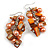 Peach Glass Bead, Burnt Orange Shell Nugget Cluster Dangle/ Drop Earrings In Silver Tone - 60mm Long - view 3