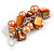 Peach Glass Bead, Burnt Orange Shell Nugget Cluster Dangle/ Drop Earrings In Silver Tone - 60mm Long - view 5