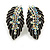 Marcasite AB Crystal Leaf Textured Clip On Earrings In Aged Silver Tone - 30mm Tall - view 3