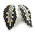 Marcasite AB Crystal Leaf Textured Clip On Earrings In Aged Silver Tone - 30mm Tall