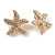 Clear Crystal Starfish Clip On Earrings In Gold Tone Metal - 25mm Diameter - view 3