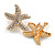 Clear Crystal Starfish Clip On Earrings In Gold Tone Metal - 25mm Diameter - view 4