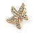 Clear Crystal Starfish Clip On Earrings In Gold Tone Metal - 25mm Diameter - view 6