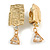 Geometric Textured Square CZ Clip On Earrings In Matte Gold Finish - 40mm Drop - view 3